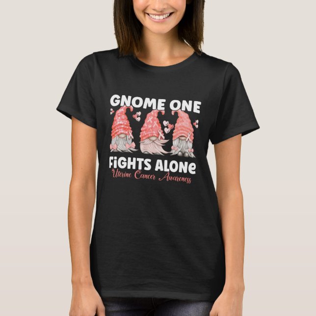 T-shirt Gnome du ruban de la Pêche du cancer utérin (Devant)