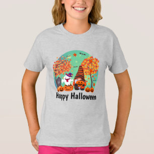 T-shirt Gnome et fantôme d'Halloween mignonnes avec fille