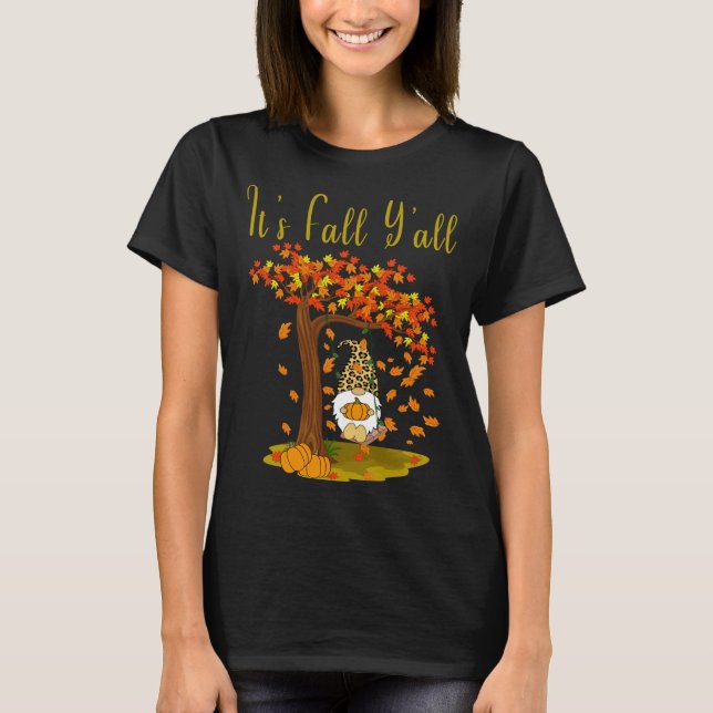 T-shirt Gnome Leopard Automne Citrouille mignonne C'est au (Devant)