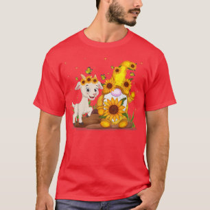 T-shirt Gnome Mignonne Et Chèvre Tournesol Drôle Gnome Chè