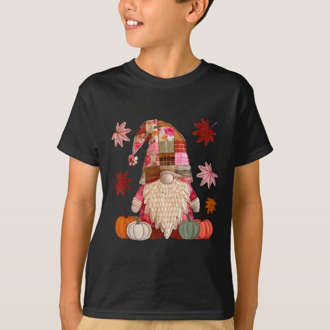 T-shirt Gnome Patchwork Pumpkin Thanksgiving Autumn Fall L (Devant)