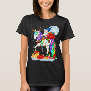 T-shirt Gnome Riding Unicorn Reindeer lumières de Noël Gno