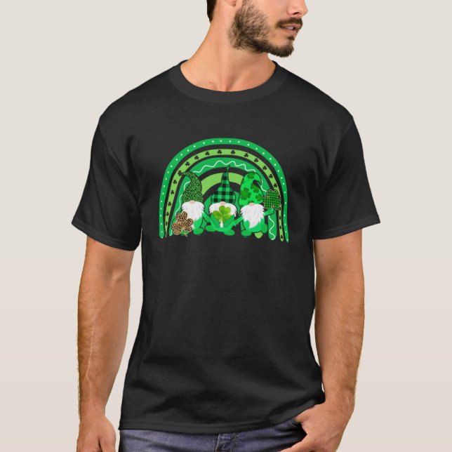 T-shirt Gnomes Mignons Arc-en-ciel Léopard Irlandais Fête  (Devant)