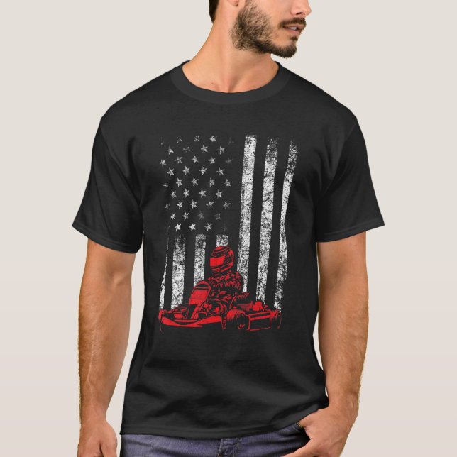 T-shirt Go Kart Racing - Go Karting USA American Flag Race (Devant)