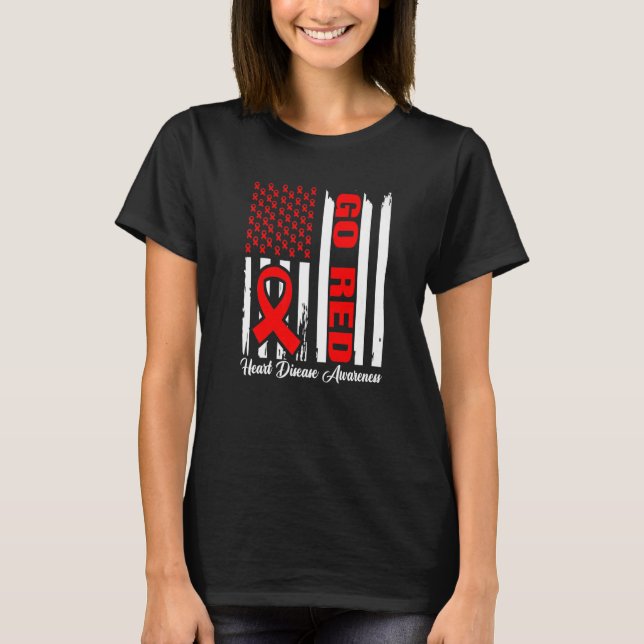 T-shirt Go Red Heart Disease Awareness Red Ribbon Flag Pre (Devant)