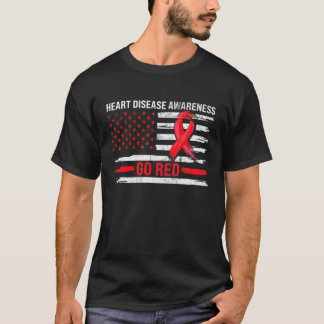 T-shirt Go Red Heart Disease Support Flag  Heart Disease A