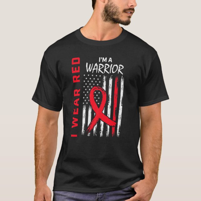 T-shirt Go Red Heart Disease Warrier USA Drapeau Hommes Fe (Devant)