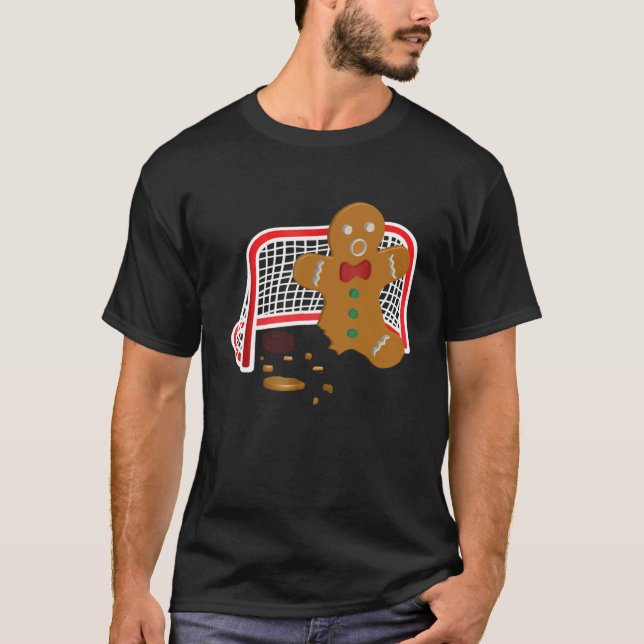 T-shirt Goalie de hockey Funny Christmas Gingbread Objecti (Devant)