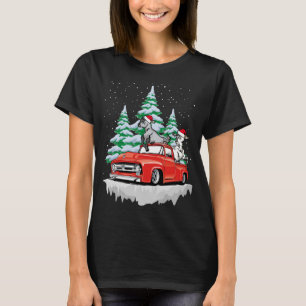 T-shirt Goat Riding Red Truck Xmas Merry Christmas