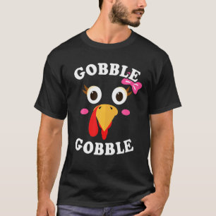 T-shirt Gobble Gobble Turquie Face Girl Rose Bow Kids Merc