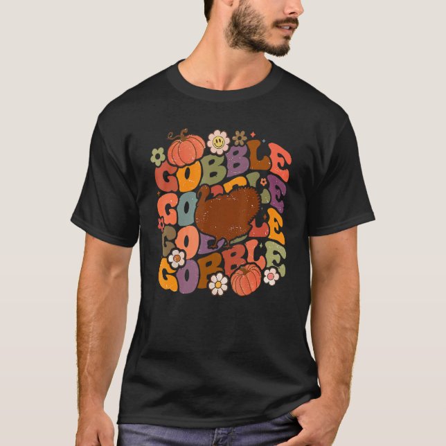 T-shirt Gobble Retro Thanksgiving Turkey Autumn Vibes Hall (Devant)