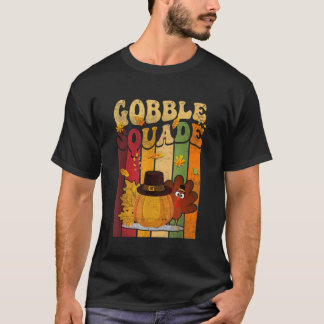 T-shirt Gobble Squad Citrouille Feuille Thanksgiving Day M