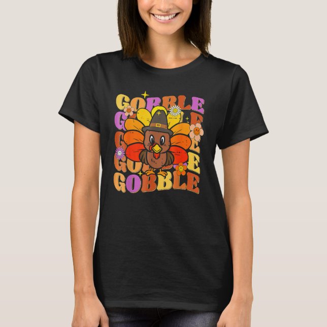 T-shirt Gobble Turkey Groovy Happy Thanksgiving Fall Autum (Devant)