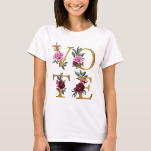 T-shirt Gold Burgundy Floral Élégante Feminine Go Vote