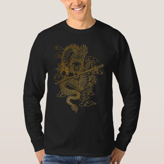 T-shirt Gold Chinese Dragon with Black Background (Devant)