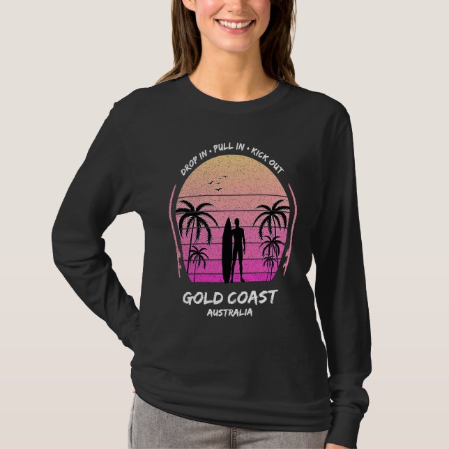 T-shirt Gold Coast Australia Palms Drop Pull Kick Surfing  (Devant)
