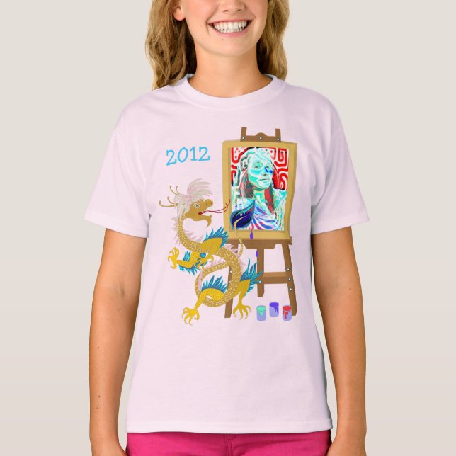 T-shirt Gold Dragon peint votre modèle de portrait (Devant)