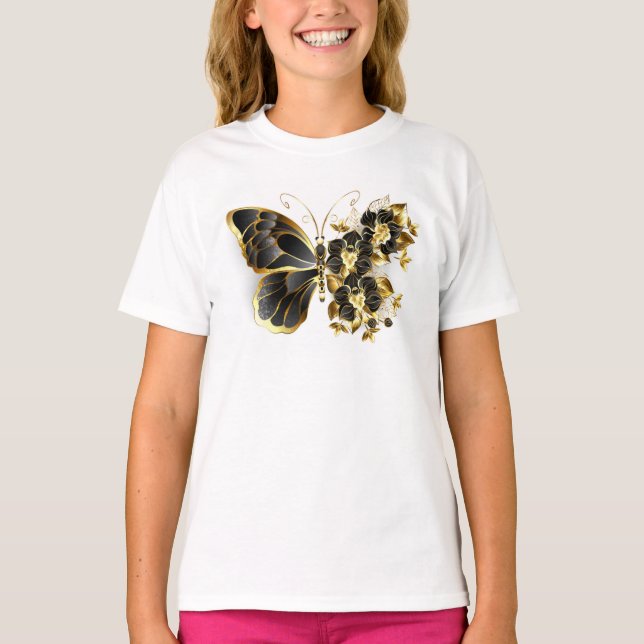 T-shirt Gold flower Butterfly with Black Orchid (Devant)