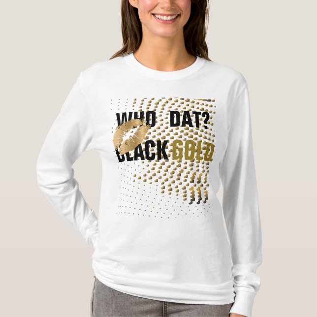 T-shirt Gold Kiss/Who dat? Coeurs d'or noir (Devant)
