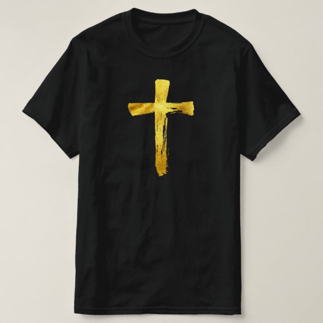 T-shirt Gold Modern Cross - Christian Religion Crucifix (Design devant)