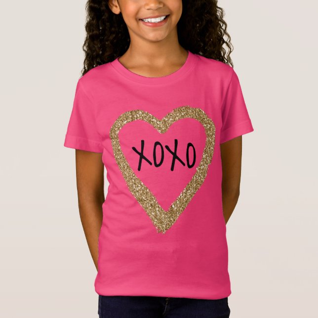 T-Shirt Gold Parties scintillant Heart XOXO (Devant)
