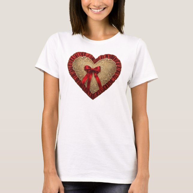 T-shirt Gold Red Lace Heart (Devant)