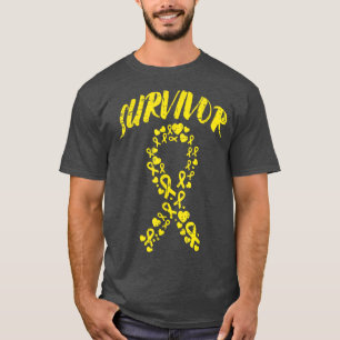 T-shirt Gold Ribbon Hearts Survivor Childhood Cancer Aware