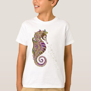 T-shirt Gold Summer Rainbow Seahorse Parties scintillant