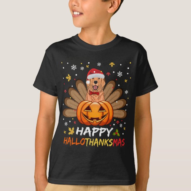 T-shirt Golden Dog Hallothanksmas Halloween Thanksgi (Devant)