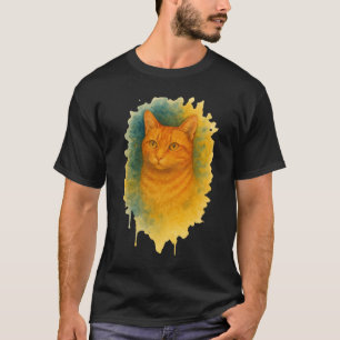 T-shirt Golden Glow : Chat aquarelle