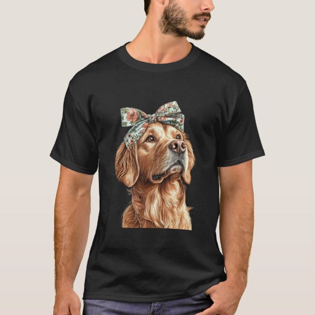 T-shirt Golden Retriever Chien Boho Coquette Bow Maman Mèr (Devant)