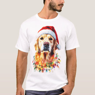 T-shirt Golden Retriever Chien drôle de Noël Chapeau de Pè