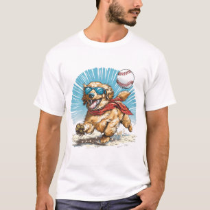 T-shirt Golden Retriever Chien Jouant Au Baseball
