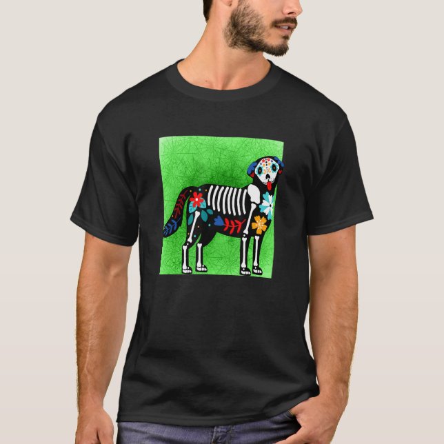 T-shirt Golden Retriever Chien Sugar Crâne Calavera Dia De (Devant)