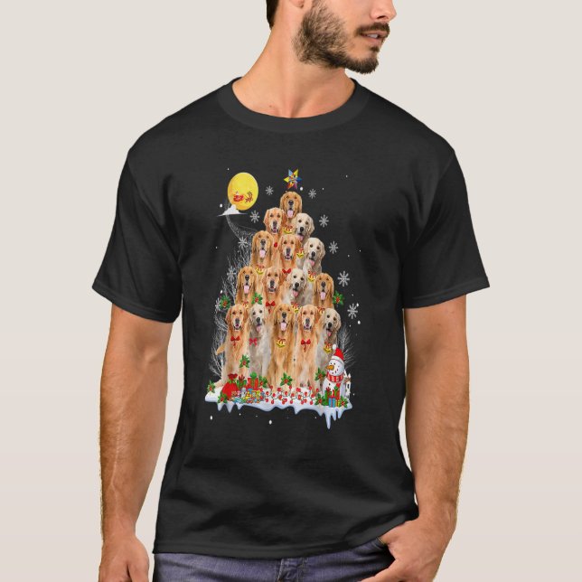 T-shirt Golden Retriever Dog Reindeer Pine Christmas 2021 (Devant)