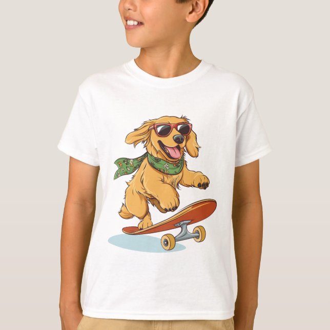 T-shirt Golden Retriever Dog Skateboarding (Devant)