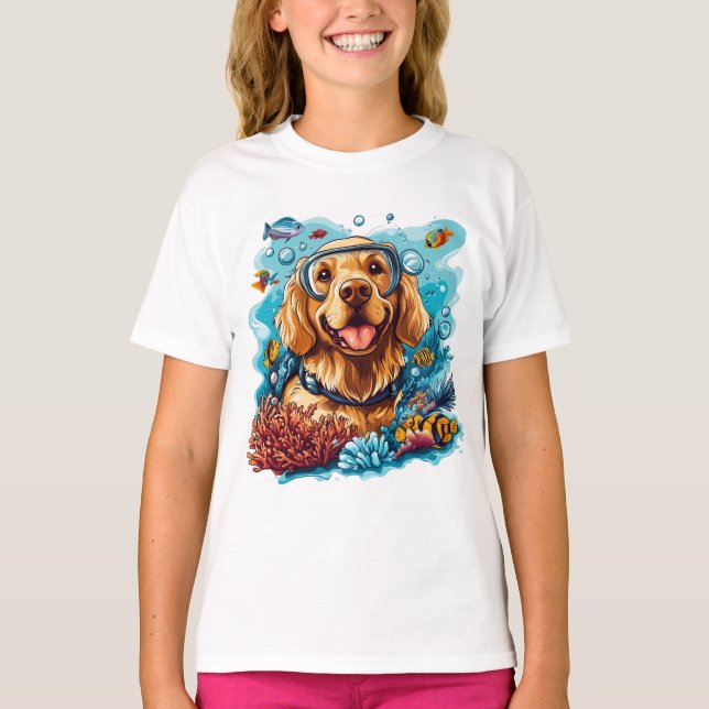 T-shirt Golden Retriever Dog Snorkeling Coral Reef (Devant)
