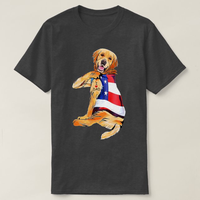 T-shirt Golden Retriever Dog Tattoo I Love Dad (Design devant)