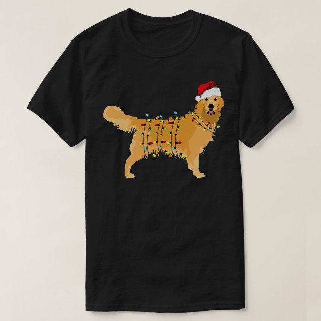 T-shirt Golden Retriever Holiday Christmas Light Gift Hall (Design devant)