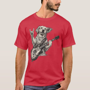 T-shirt Golden Retriever Jouant de la Guitare Rock Musique
