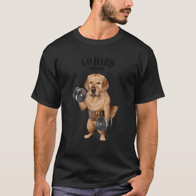 T-shirt Golden Retriever Muscle de chien avec Dumbbell (Devant)