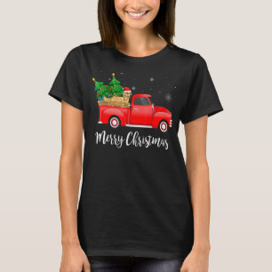 T-shirt Golden Retriever Red Truck Arbre de Noël Chien de