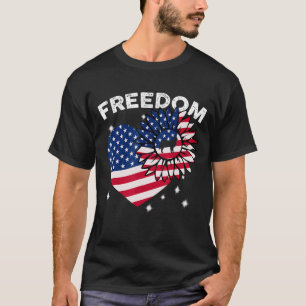 T-shirt Golden Retriever Sunflower Heart American Flag Fre