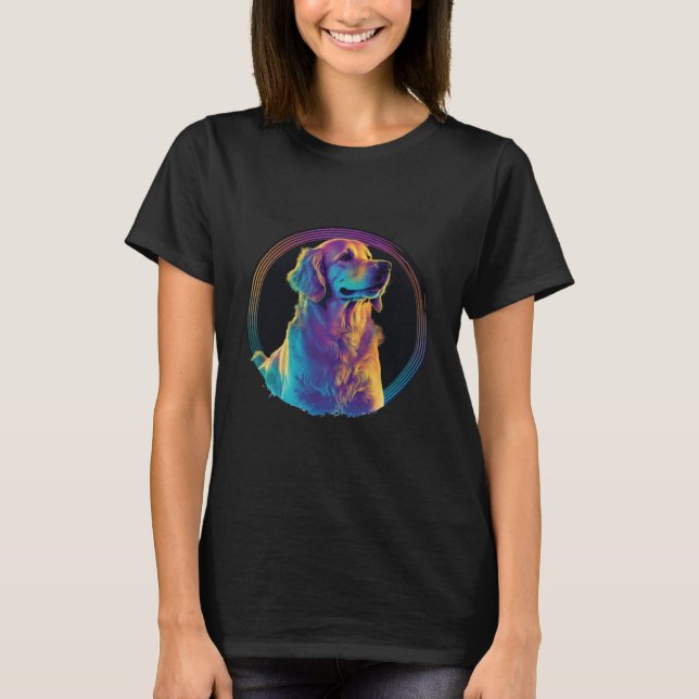 T-shirt Golden Retriever Synthwave 80s Retrowave Aesthetic (Devant)