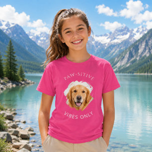 T-shirt Golden Retriever Vibes Positives Photo Fille Rose