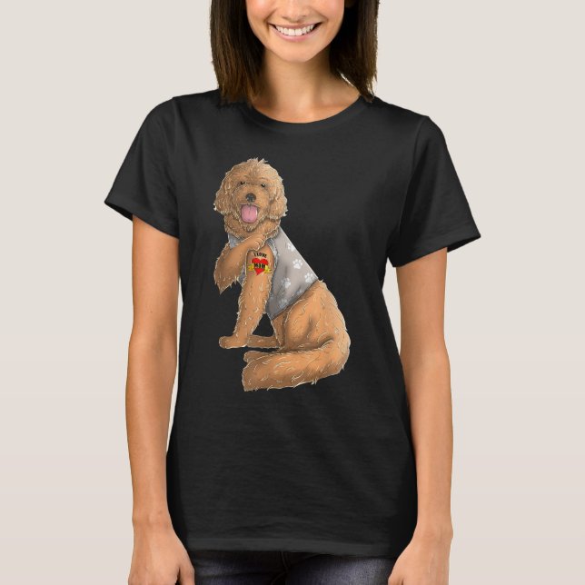 T-shirt Goldendoodle I Love Mom Tattoo Dog Funny Mother's (Devant)