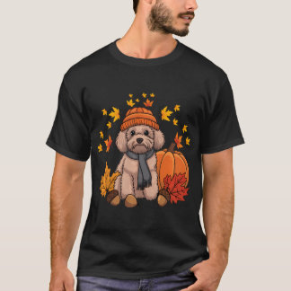 T-shirt Goldendoodle Thanksgiving Citrouille Dog Fall Leaf
