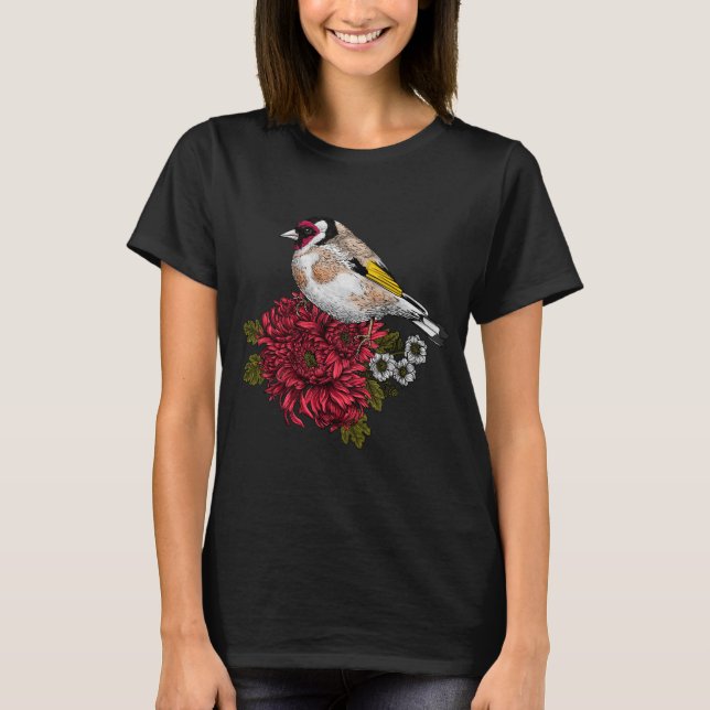 T-shirt Goldfinch sur le bouquet chrysanthème (Devant)