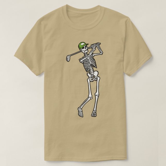T-shirt Golf Funny Golf Skeleton Golfer Halloween  (Design devant)