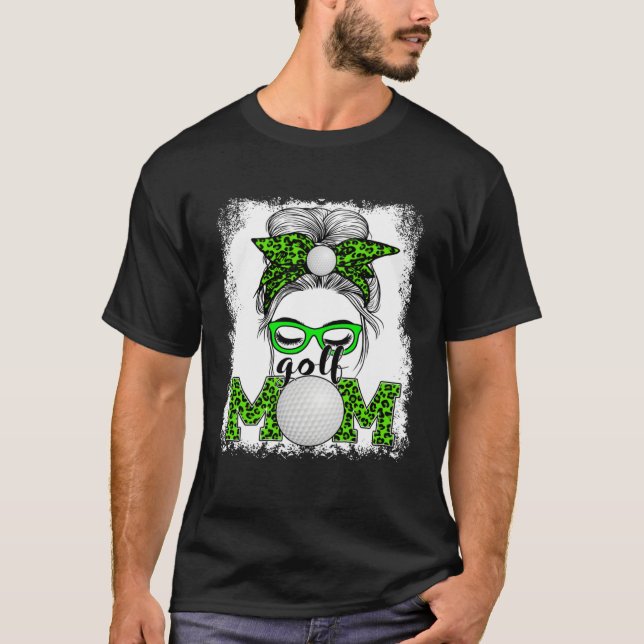 T-shirt Golf Mom Mother's Day Game Day Messy Bun Leopard (Devant)